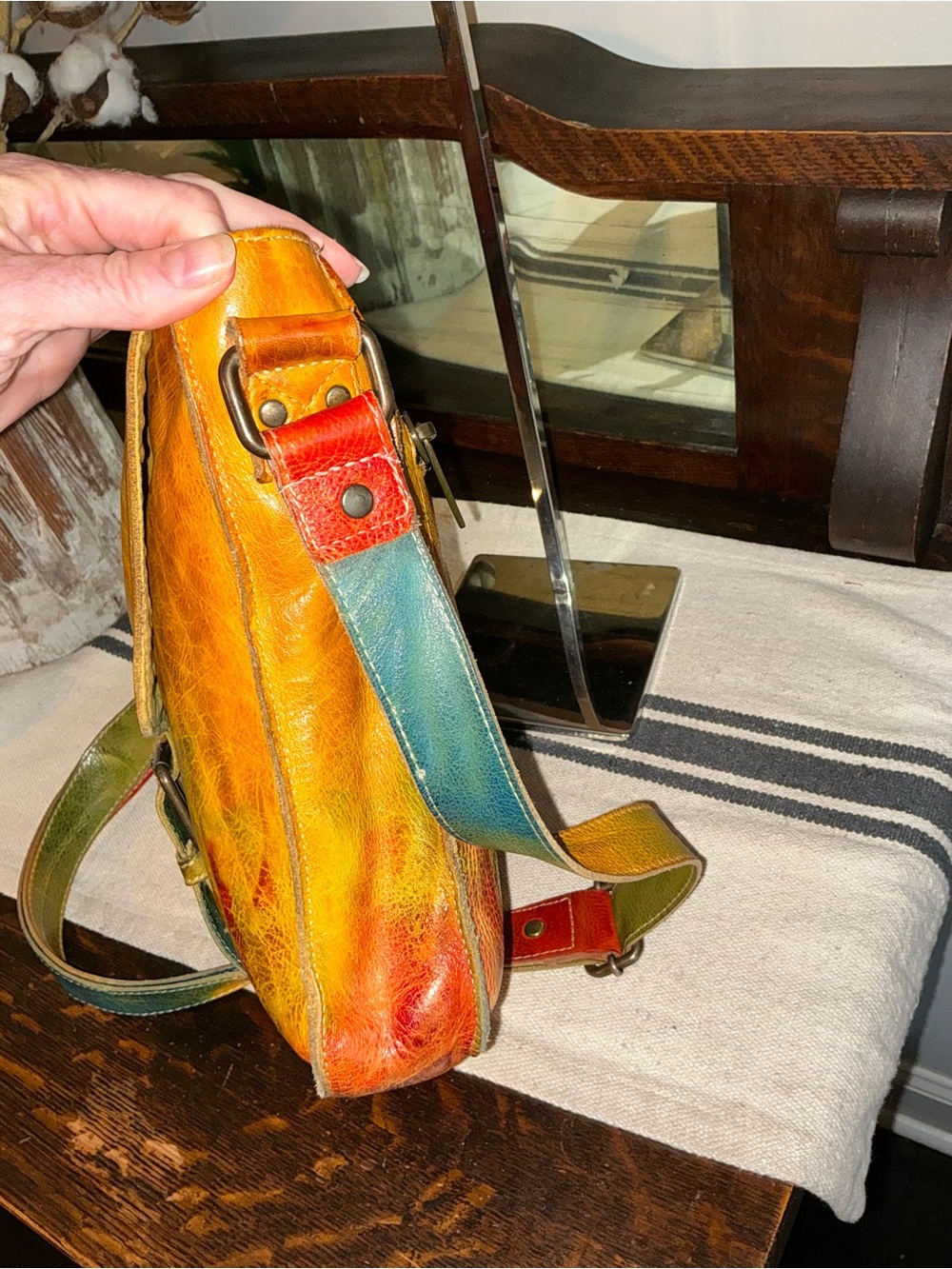 RARE Bed Stu Leather Venice Beach Crossbody Bag Monarch Tie Dyed Red Blue - Picture 6 of 12